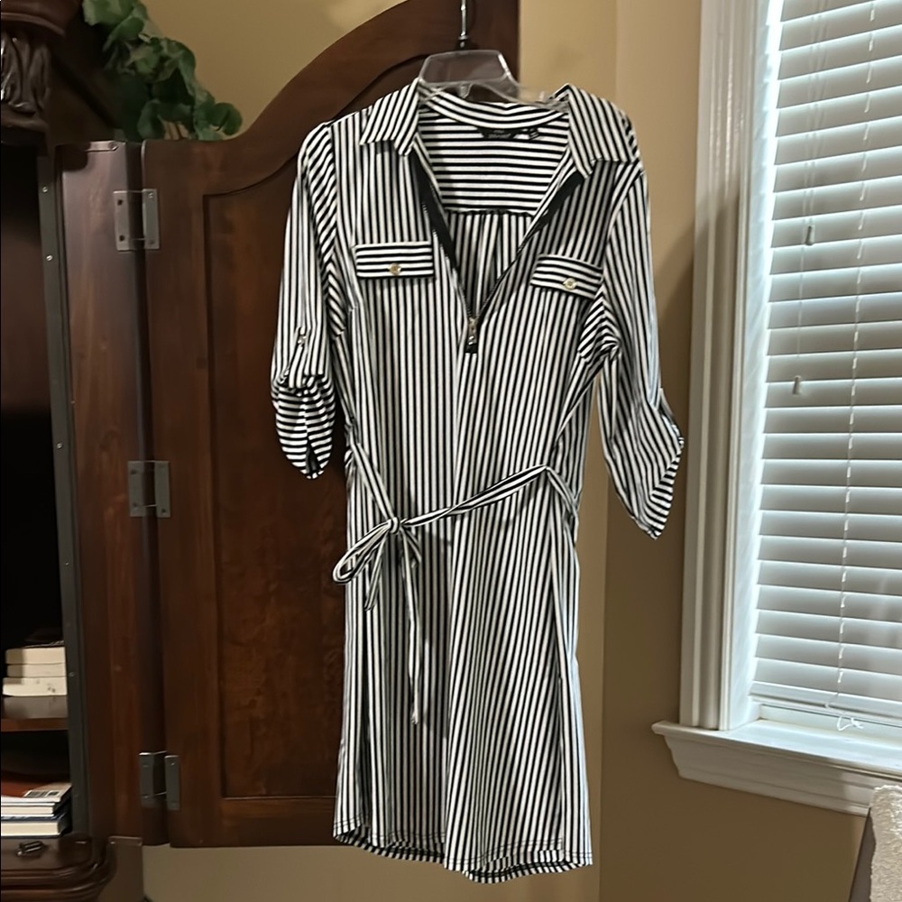 Mlle Gabrielle Black and White Striped Dress